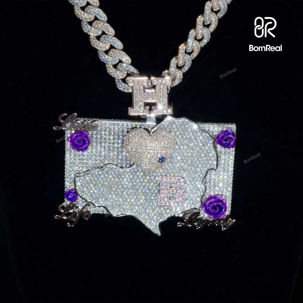 "Artist Designs " Custom 14K Map Natural Diamond Pendant Bornreal Jewelry - Bornreal Jewelry