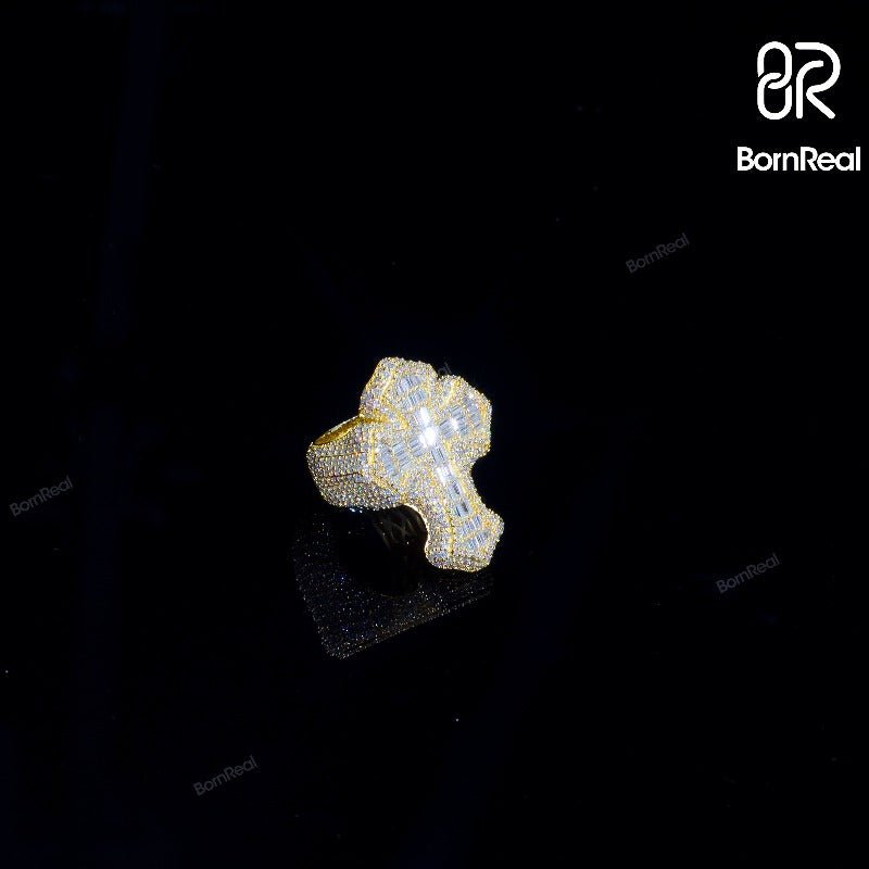 Baguette Mix Round VVS Moissanite Diamond Cross Ring bornreal - Bornreal Jewelry