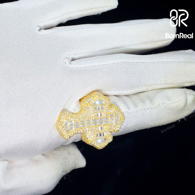 Baguette Mix Round VVS Moissanite Diamond Cross Ring bornreal - Bornreal Jewelry