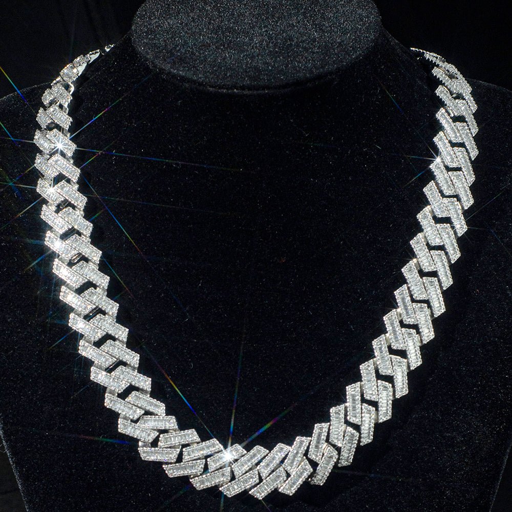 15MM Baguette VVS Moissanite Diamond 925 Silver Cuban Link Chain 15MM Bornreal Jewelry - Bornreal Jewelry