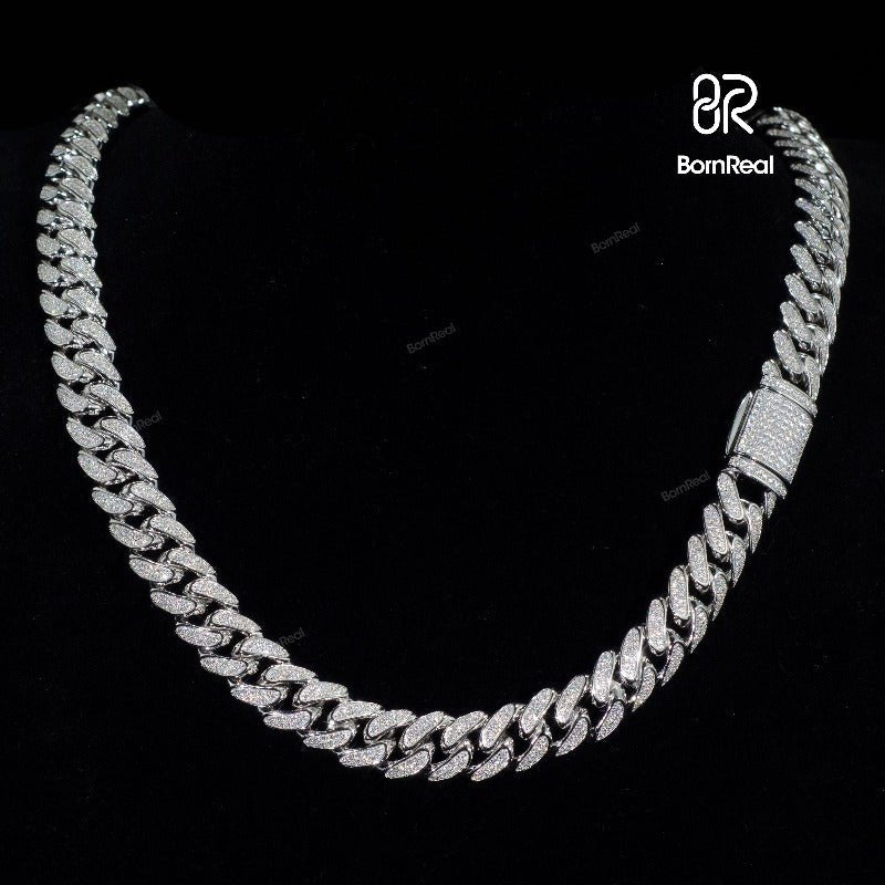 Custom 12MM Moissanite Iced Out Hip Hop Cuban Link Chain for Men Bornreal Jewelry - Bornreal Jewelry