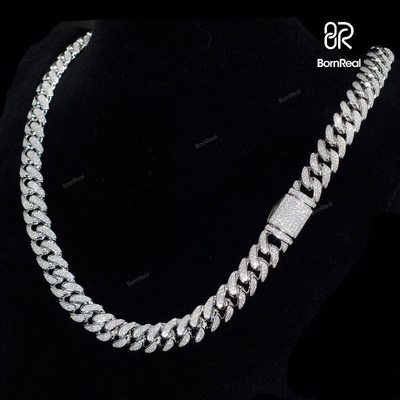 Custom 12MM Moissanite Iced Out Hip Hop Cuban Link Chain for Men Bornreal Jewelry - Bornreal Jewelry