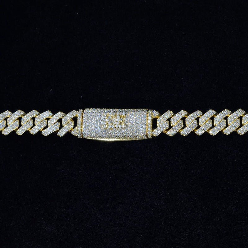 Custom 20MM VVS Moissanite Cuban Link Prong Chain Iced Hip Hop Silver Necklace