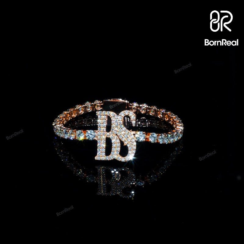 Custom 925 Stering Silver Moissanite Diamond Letter Hip Hop Tennis Bracelet For Men Fine Jewelry Bornreal Jewelry - Bornreal Jewelry