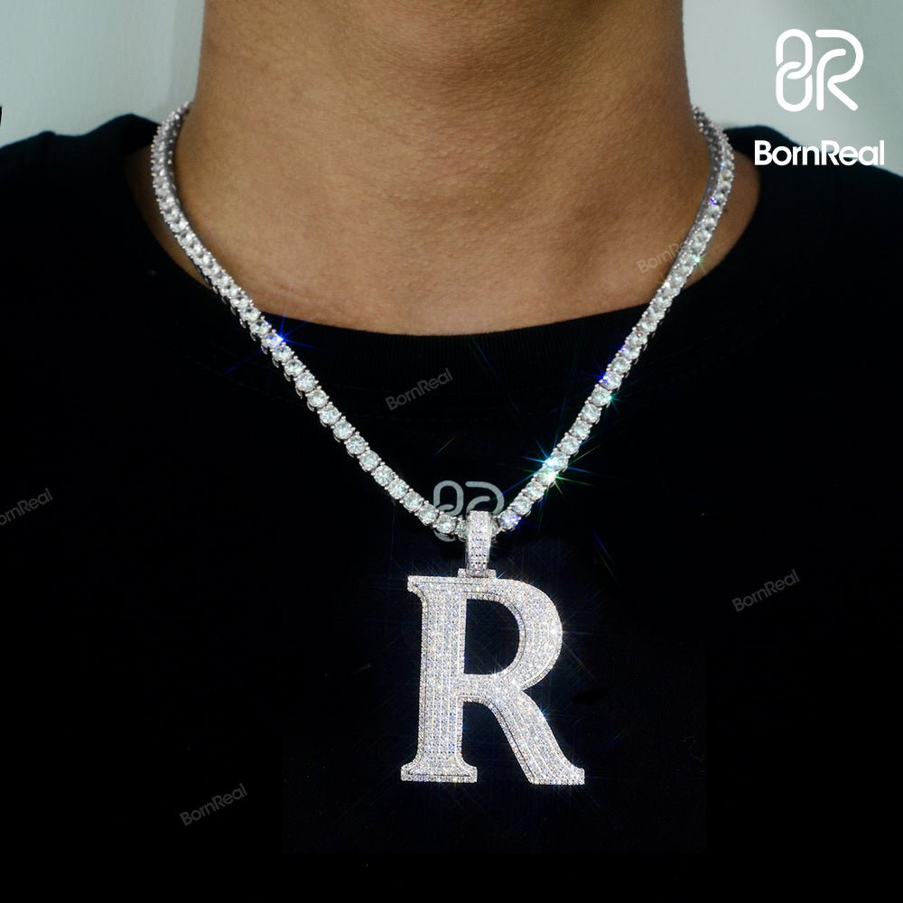 Custom A to Z Initial Hip Hop Iced Out Moissanite Letter Pendant 2‘’ Bornreal Jewelry - Bornreal Jewelry