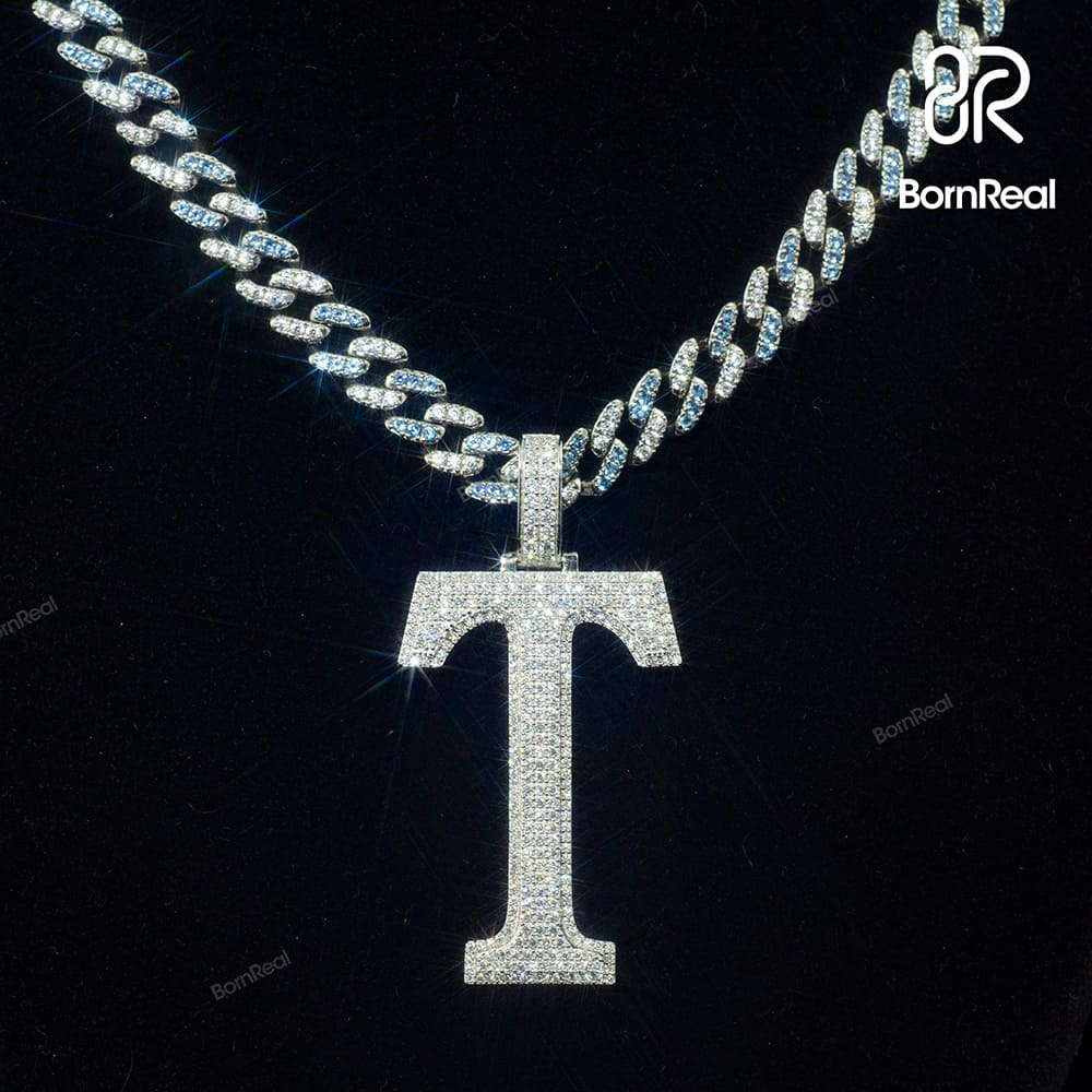 Custom A to Z Initial S925 Silver Moissanite Letter Pendant 2‘’ Bornreal Jewelry - Bornreal Jewelry