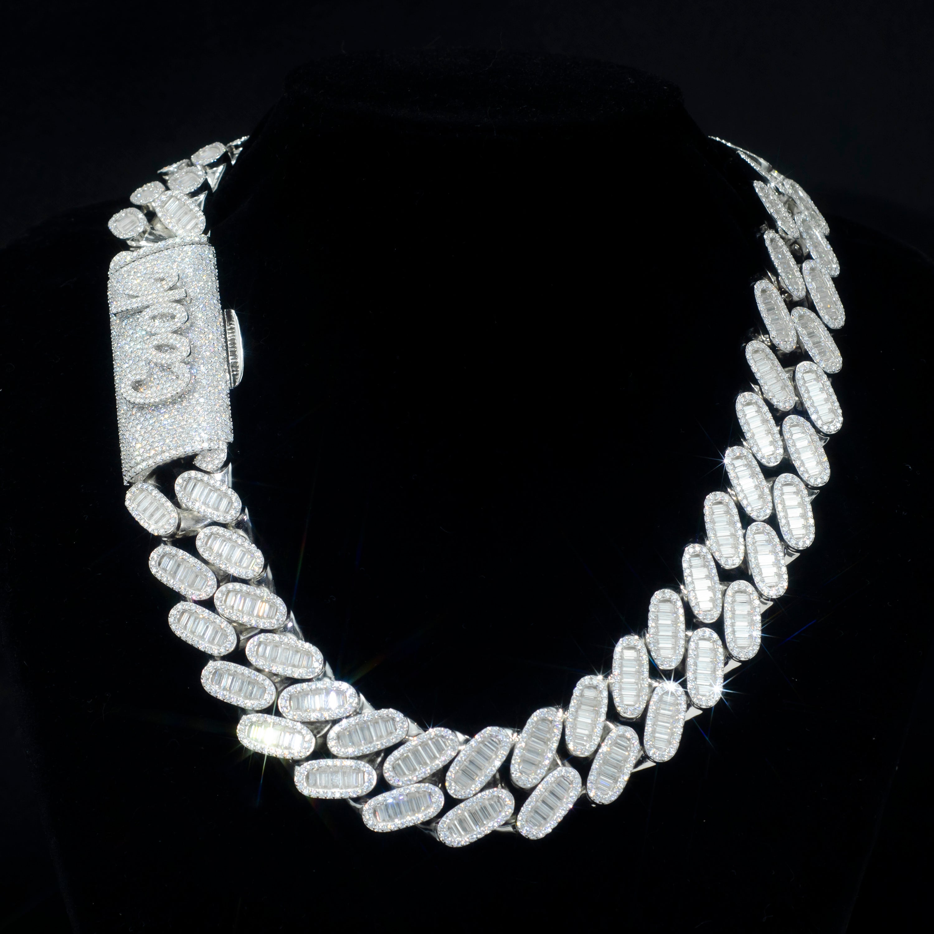 24mm Baguette VVS Diamond 925 Silver Moissanite Cuban Link Chain Bornreal Jewelry - Bornreal Jewelry