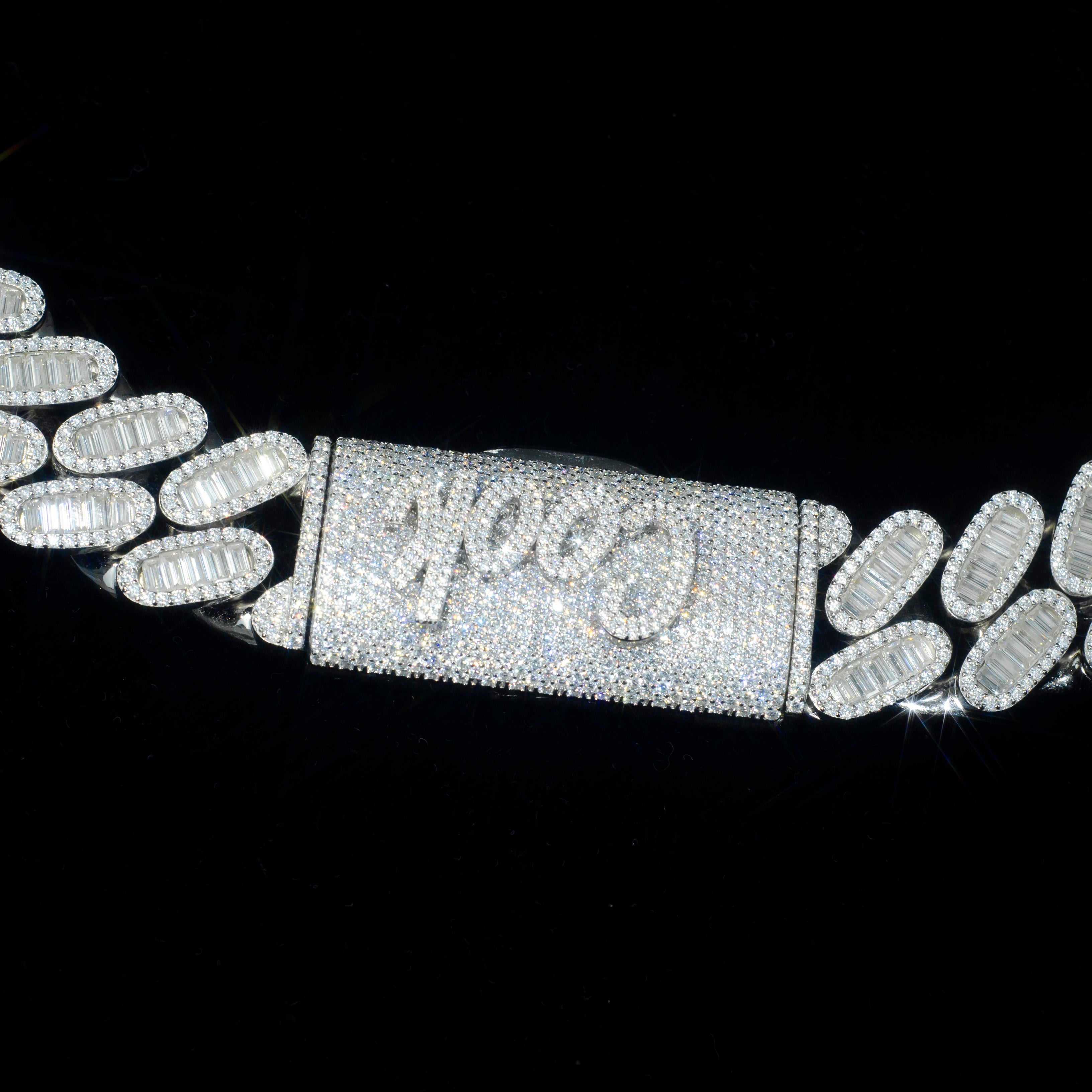 Custom Baguette VVS Diamond 925 Silver Moissanite Cuban Link Chain 24mm