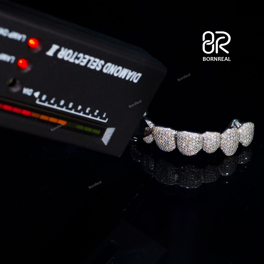 Custom Fashion Hip Hop Jewelry 925 Sterling Silver Iced Out VVS Diamond Round Cut Honeycomb Moissanite Teeth Grillz For Mens
