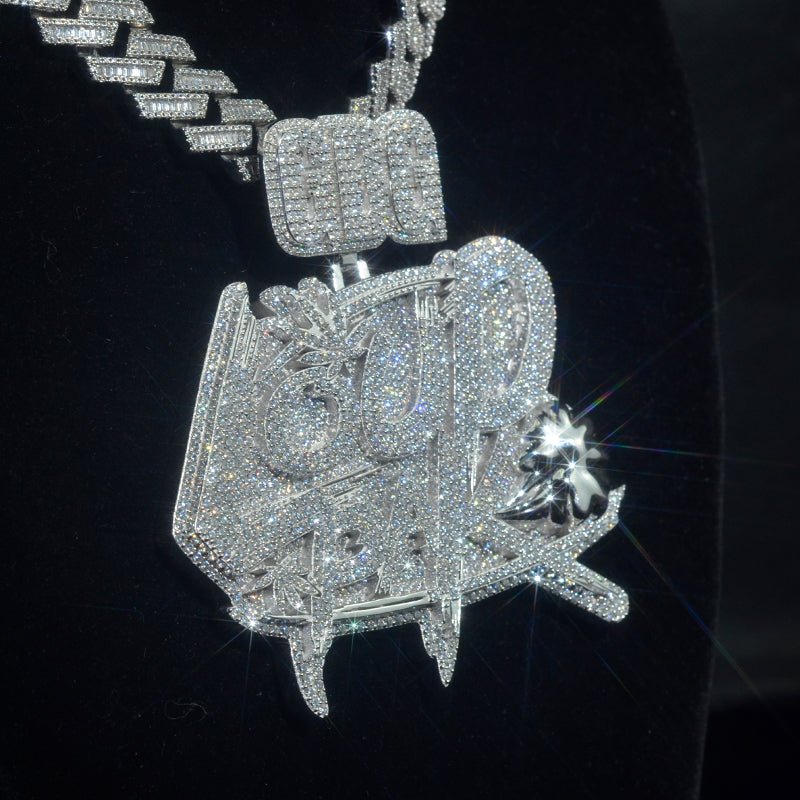Custom Full Iced Trendy Moissanit Diamond 925 Silver Name Logo Pendant