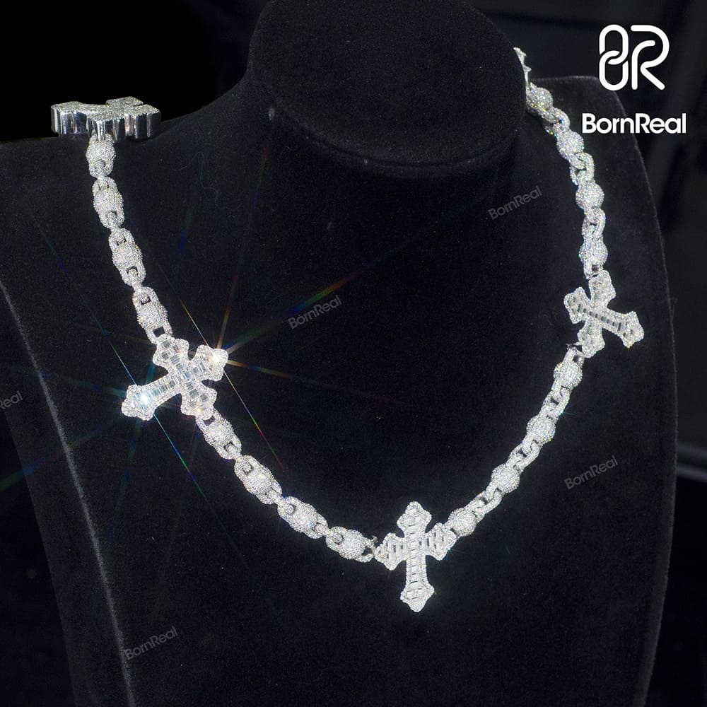 8MM Custom Heavy 925 Silver Disco Ball Iced out Cuban Link Rapper Chain Bornreal Jewelry - Bornreal Jewelry
