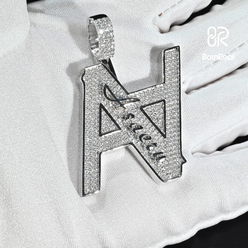Custom Hip Hop Initial Double A Chain Moissanite diamond Letter Pendant For Men