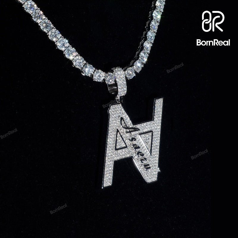 Custom Hip Hop Initial Double A Chain Moissanite diamond Letter Pendant For Men