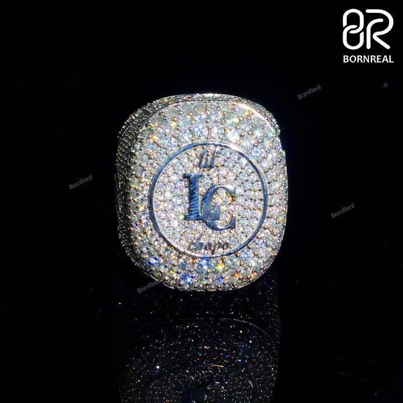 Custom Hip Hop VVS Moissanite Diamond Letter Name Logo Champion Men Iced Out Ring Bornreal Jewelry - Bornreal Jewelry