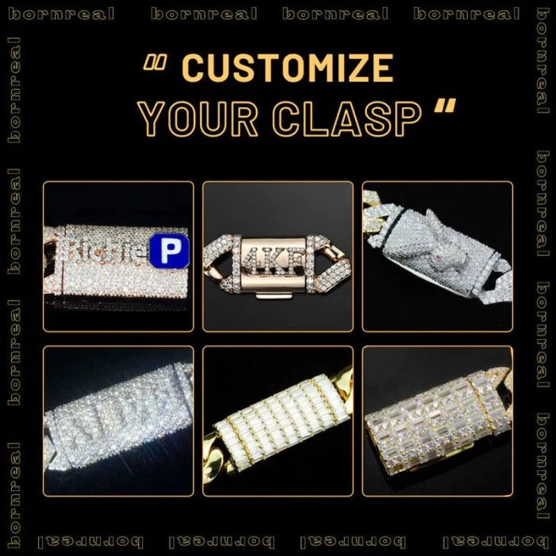 Custom Iced Out Hip Hop Mens Sterling Silver Moissanite Rapper Cuban Link Chain
