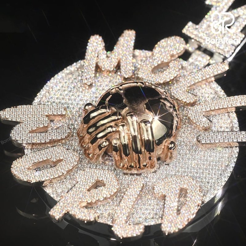 Custom Moissanite 3D Rose Gold Bling Round Hip Hop Logo Pendant