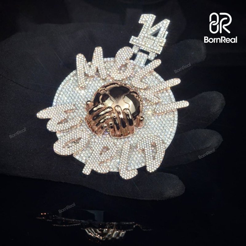 Custom Moissanite 3D Rose Gold Bling Round Hip Hop Logo Pendant Bornreal Jewelry - Bornreal Jewelry
