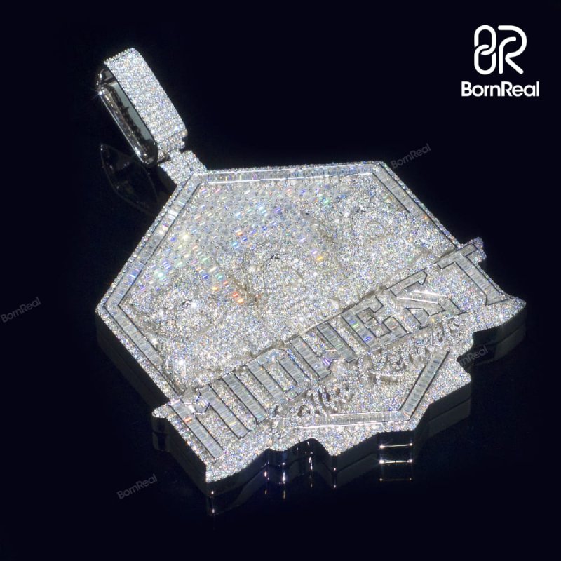 Custom Moissanite Bust Down 925 Silver Iced Diamond Logo Pendant Bornreal Jewelry - Bornreal Jewelry