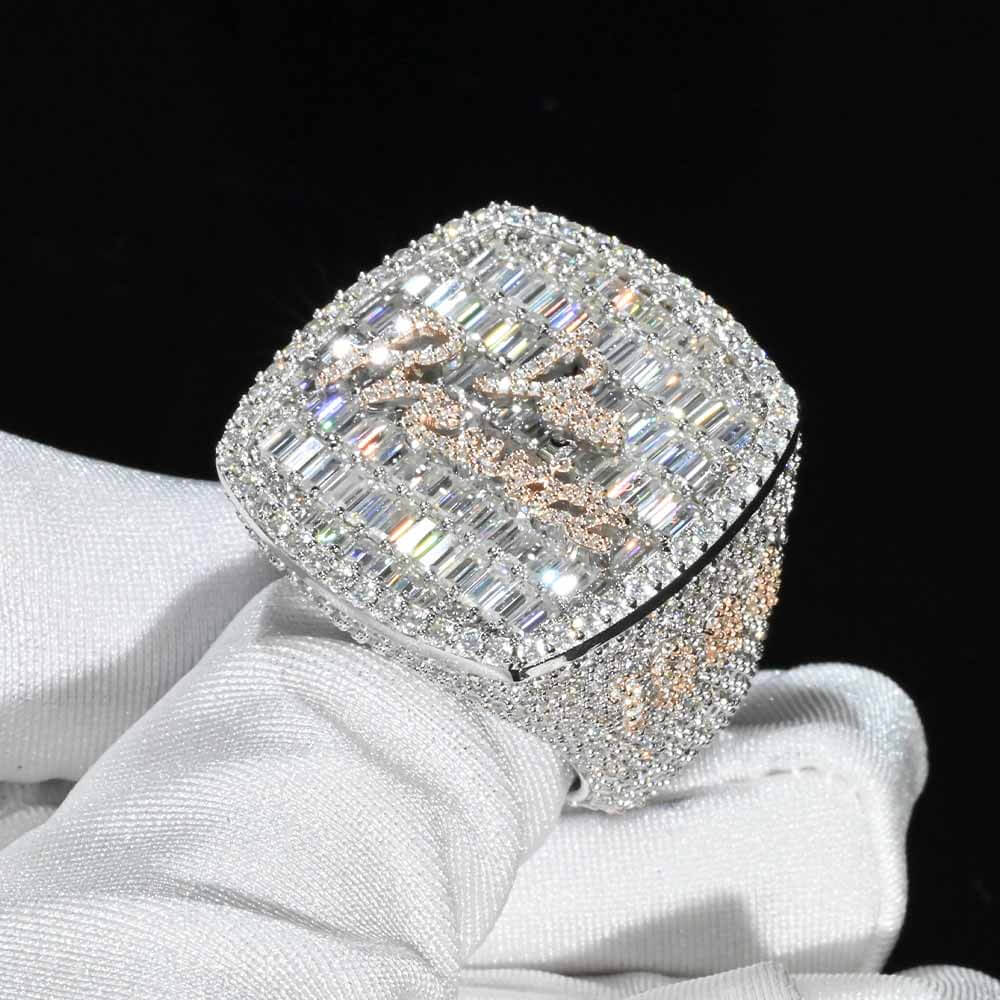 High-end Custom VVS Baguette Moissanite Diamond Champion Men's Rings Signature Rings Bornreal Jewelry - Bornreal Jewelry