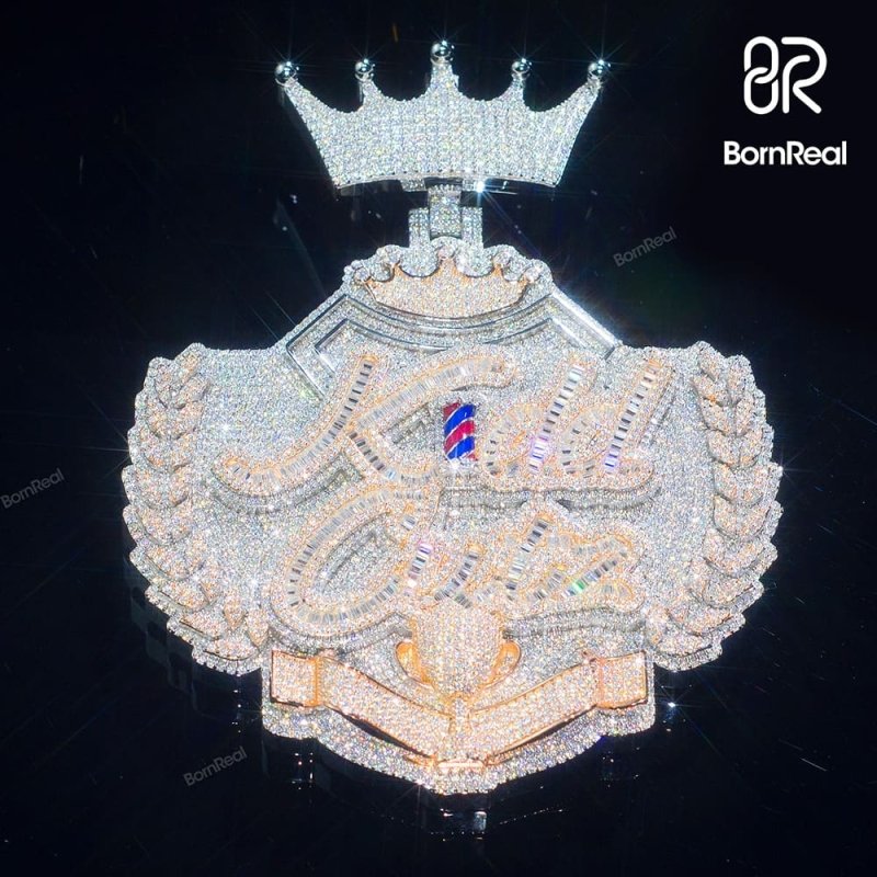 Custom Moissanite Crown Iced Baguette Diamond Logo Pendant Bornreal Jewelry - Bornreal Jewelry