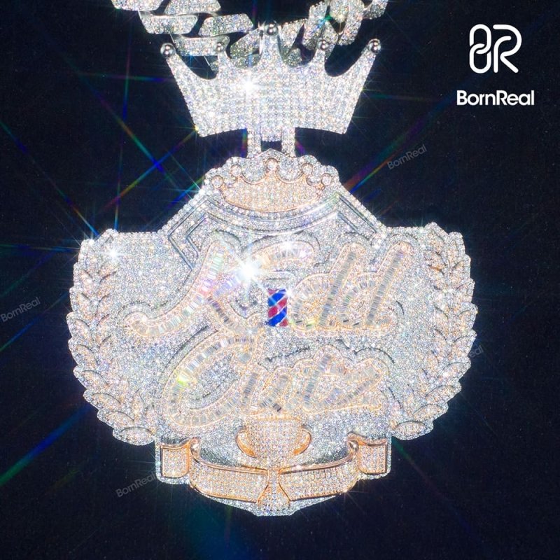 Custom Moissanite Crown Iced Baguette Diamond Logo Pendant Bornreal Jewelry - Bornreal Jewelry