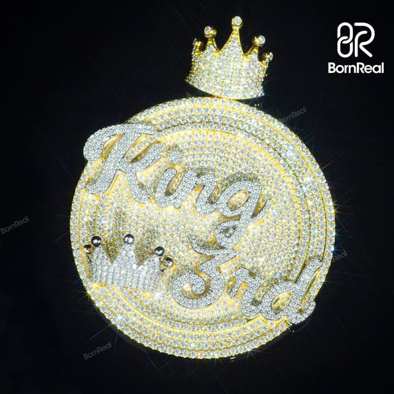 Custom Moissanite Gold Crown Round Hip Hop Logo Pendant Bornreal Jewelry - Bornreal Jewelry