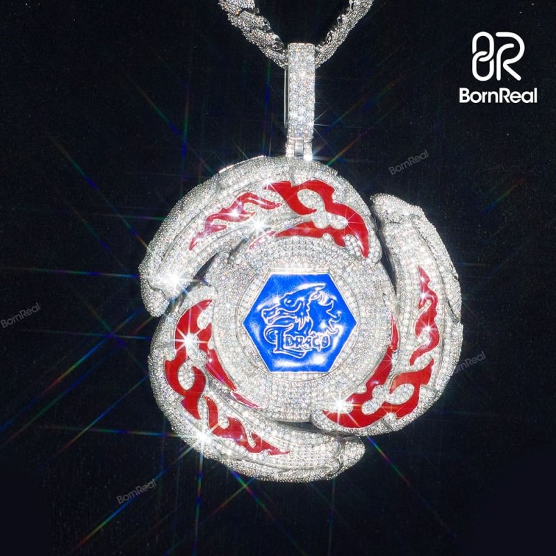 Custom Moissanite Hip Hop Enamel Chain Gyro Logo Pendant Bornreal Jewelry - Bornreal Jewelry