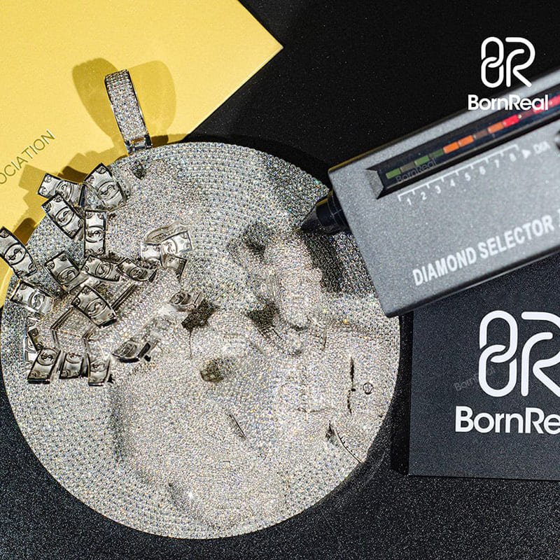 Custom Moissanite Hip Hop Round Money White Gold Diamond Logo Pendant Bornreal Jewelry - Bornreal Jewelry