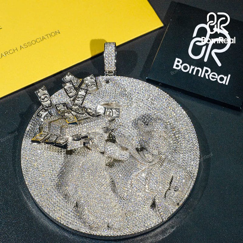 Custom Moissanite Hip Hop Round Money White Gold Diamond Logo Pendant Bornreal Jewelry - Bornreal Jewelry