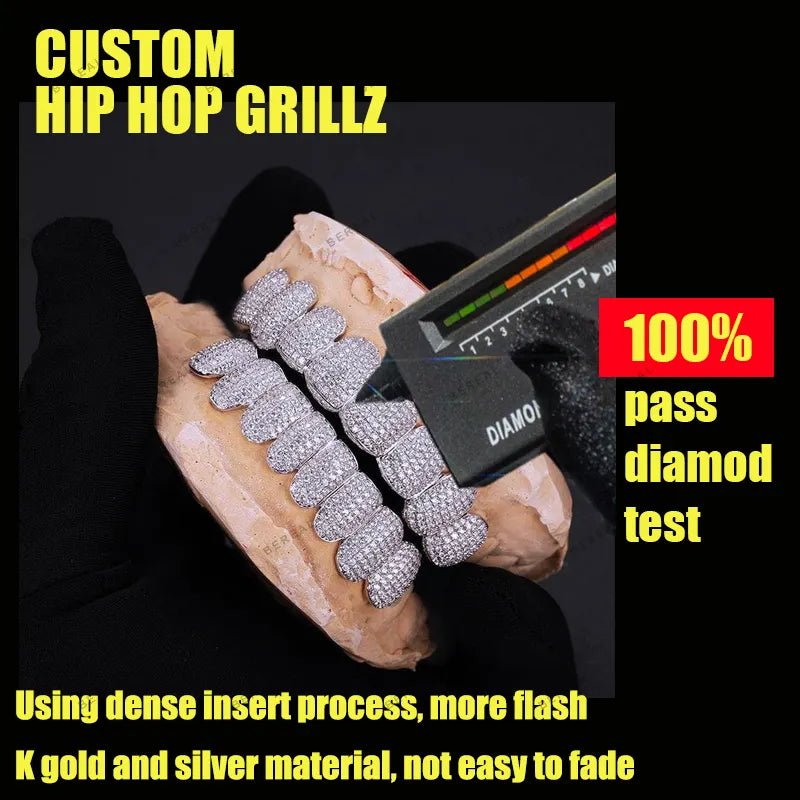 Custom Moissanite Iced Out Grillz Hot Selling Bar Radiant Cut Silver 10k 14k 18k VVS Gold Plated Hip Hop Bornreal Jewelry Grillz