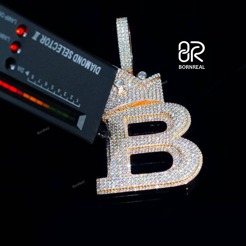 Custom Moissanite Initial Chain Hip Hop crown Letter B Rapper Pendant