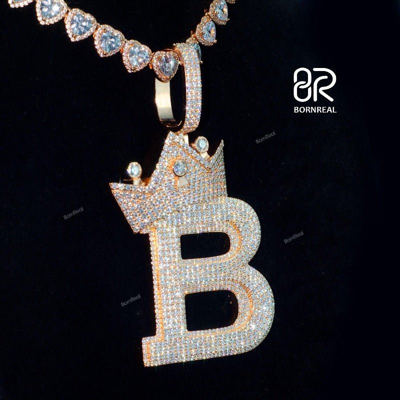 Custom Moissanite Initial Chain Hip Hop crown Letter B Rapper Pendant