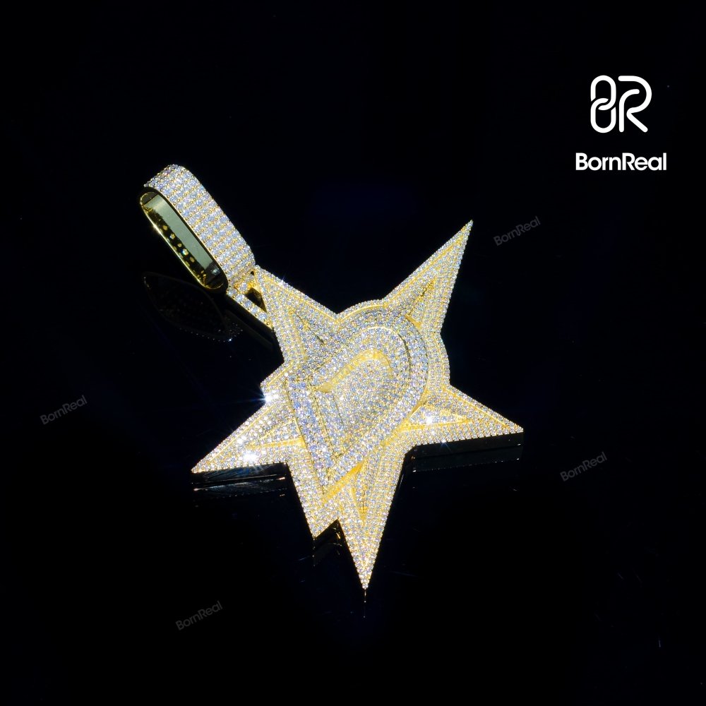 Custom Moissanite Letter D Chain Iced Out Star diamond Pendant For Men