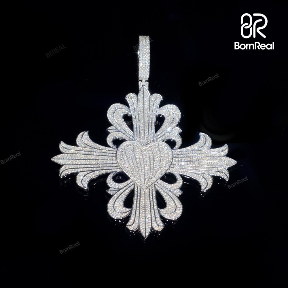 Custom VVS 925 silver Moissanite Hip Hop Iced Chain Logo Pendant Bornreal Jewelry - Bornreal Jewelry