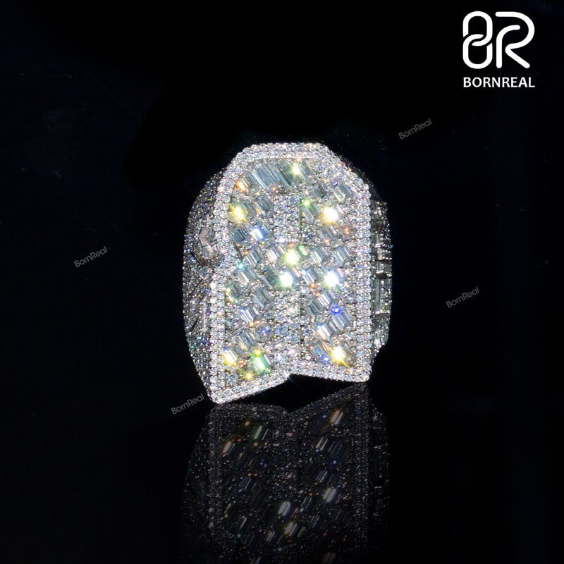 Custom VVS Baguette Moissanite Diamond Initial Letter Logo Iced Out Men Ring Bornreal Jewelry - Bornreal Jewelry