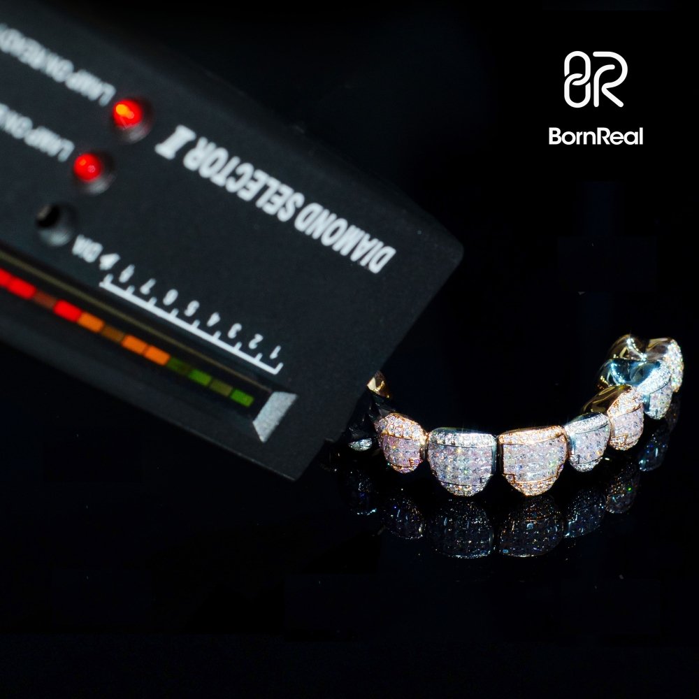 Custom VVS Diamond Natural Princess Cut Invisible Setting Iced Out Moissanite Grillz Bornreal Jewelry - Bornreal Jewelry