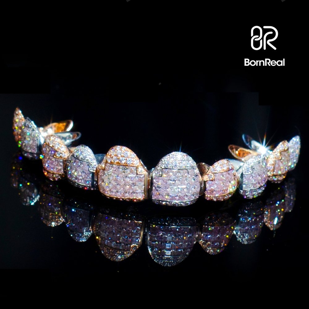 Custom VVS Diamond Natural Princess Cut Invisible Setting Iced Out Moissanite Grillz Bornreal Jewelry - Bornreal Jewelry