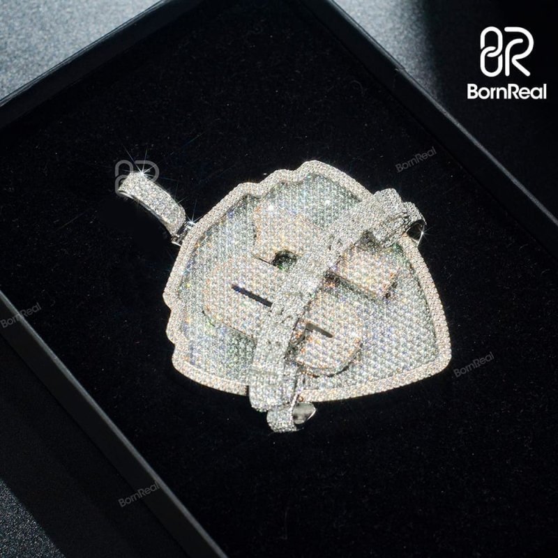 Custom VVS Moissanite Iced Diamond 925 silver Logo Pendant Bornreal Jewelry - Bornreal Jewelry