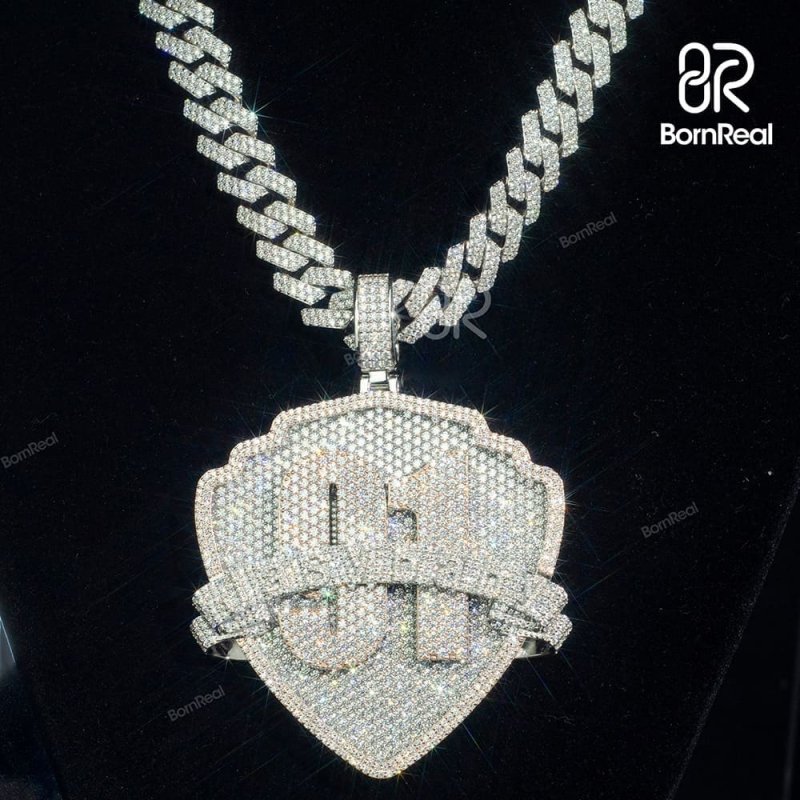 Custom VVS Moissanite Iced Diamond 925 silver Logo Pendant Bornreal Jewelry - Bornreal Jewelry
