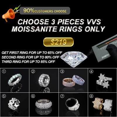 Fine Jewelry VVS Moissanite Rings For Men Hip Hop Pave Setting S925 Sterling Silver Rings Hip Hop Jewelry