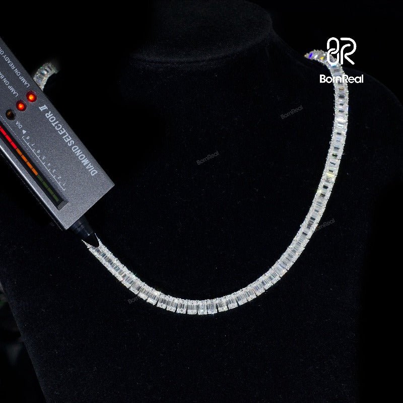 High Quality 7MM Baguette VVS Moissanite Hip Hop Tennis Chain For Men Fine Jewelry Bornreal Jewelry - Bornreal Jewelry