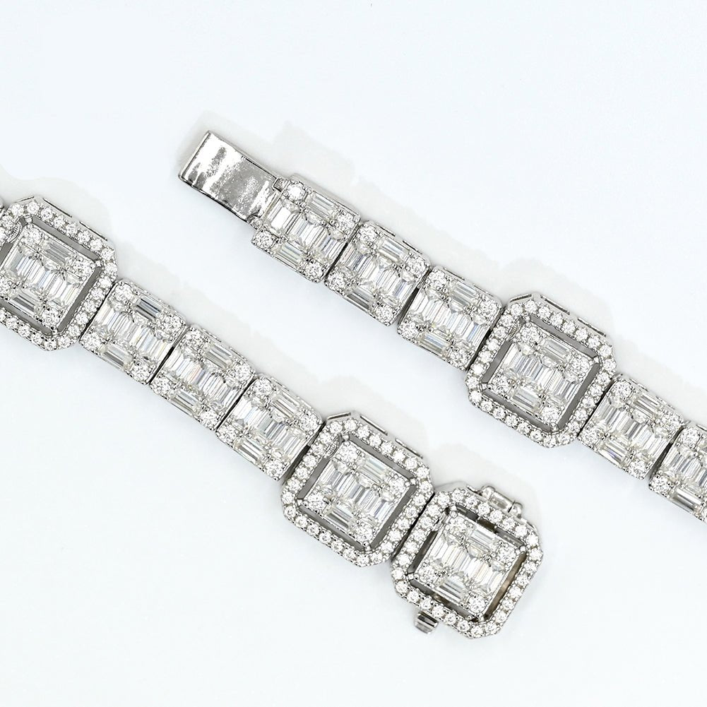 Hybrid Mosaic 10MM Moissanite Diamonds Tennis Chain Necklace Bracelet White Gold