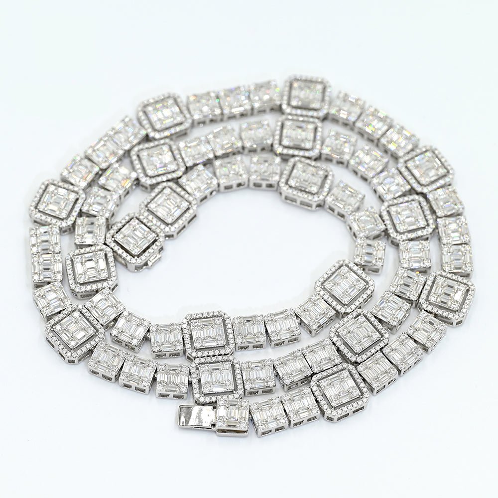 Hybrid Mosaic 10MM Moissanite Diamonds Tennis Chain Necklace Bracelet White Gold Bornreal Jewelry - Bornreal Jewelry