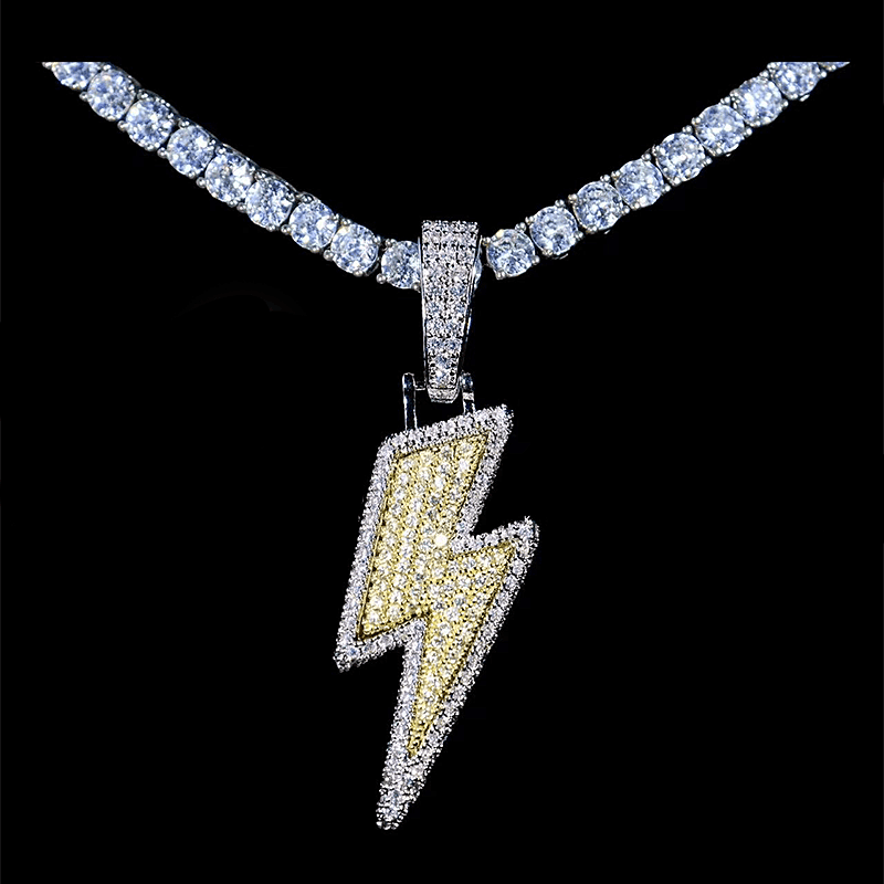 lightning D Color Moissanite Diamond 925 Silver Pendant 1.5"