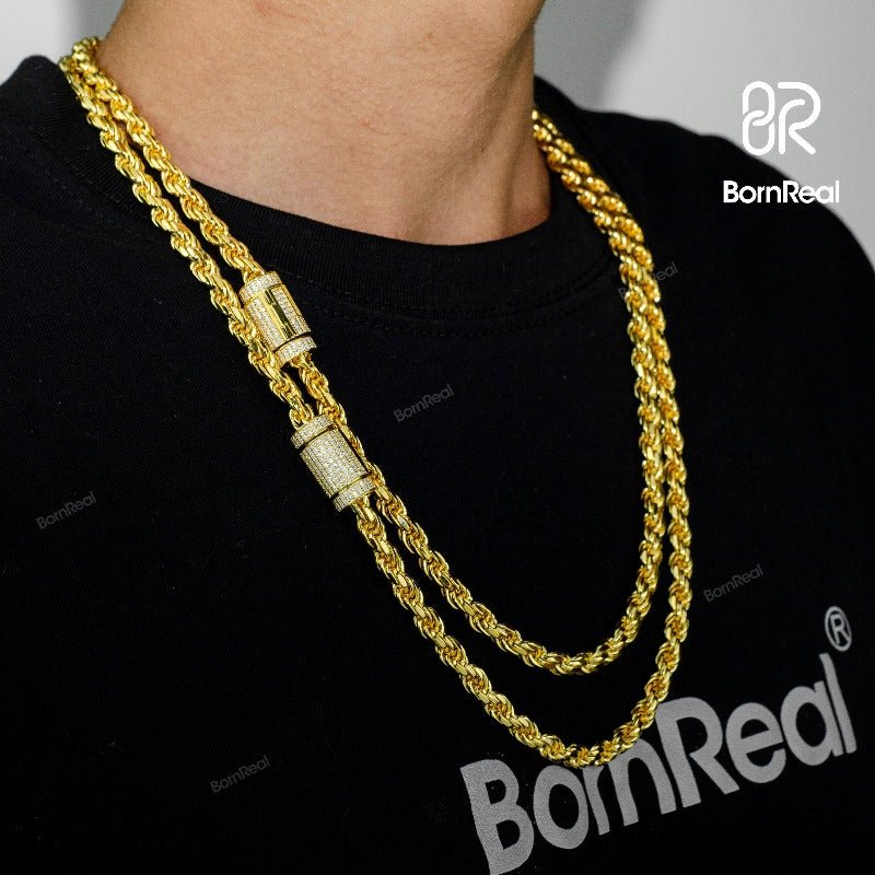 Massive 5MM Rope Chain Yellow Gold Filled Classic Men's Neck Chain Punk Hip Hop Necklace Bornreal Jewelry - Bornreal Jewelry