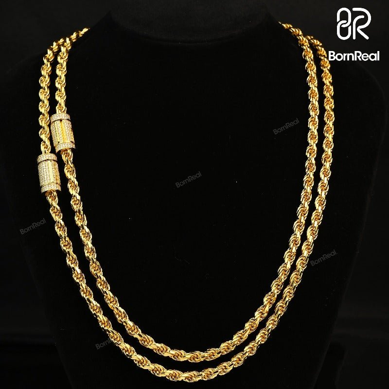 Massive 5MM Twisted Chain Yellow Gold Filled Classic Men's Neck Chain Punk Hip Hop Necklace