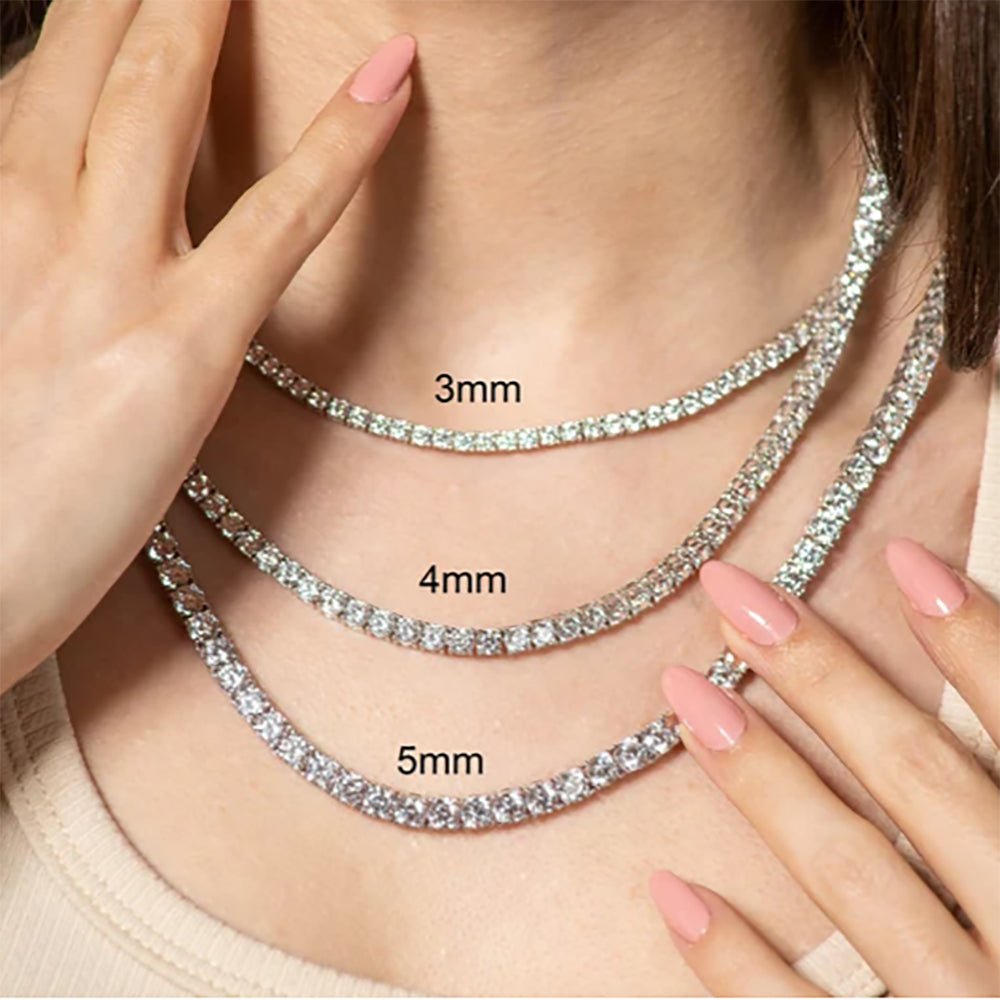 18 Inch Tennis Chain Real 925 Sterling Silver 3mm 4mm ICED Diamond Necklace