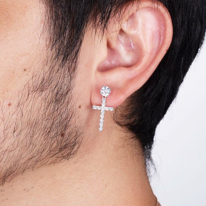 Moissanite Men's Stud Cross Dangle Earring