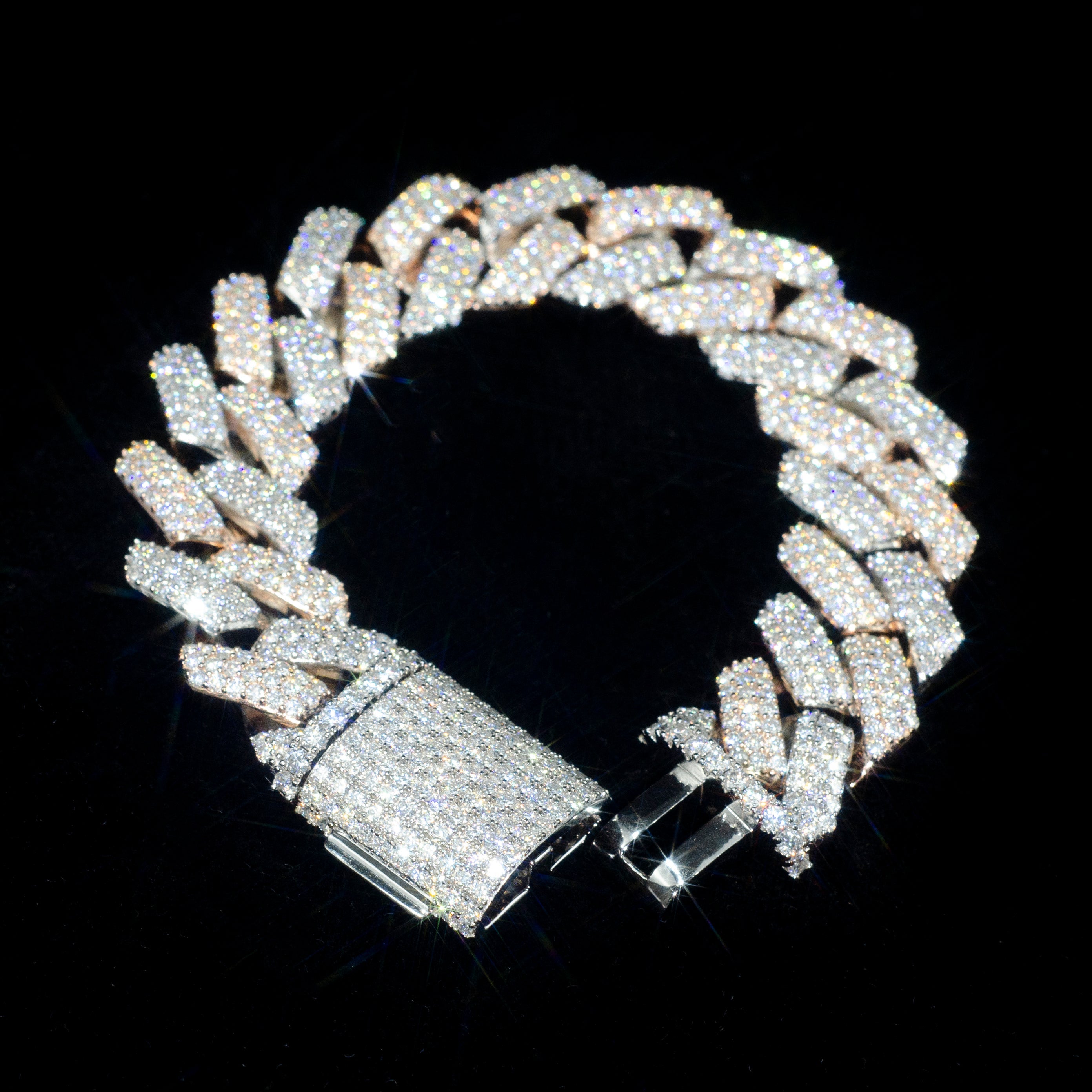 Two Color VVS Moissanite Diamond 925 Silver Cuban Link Bracelet 14mm