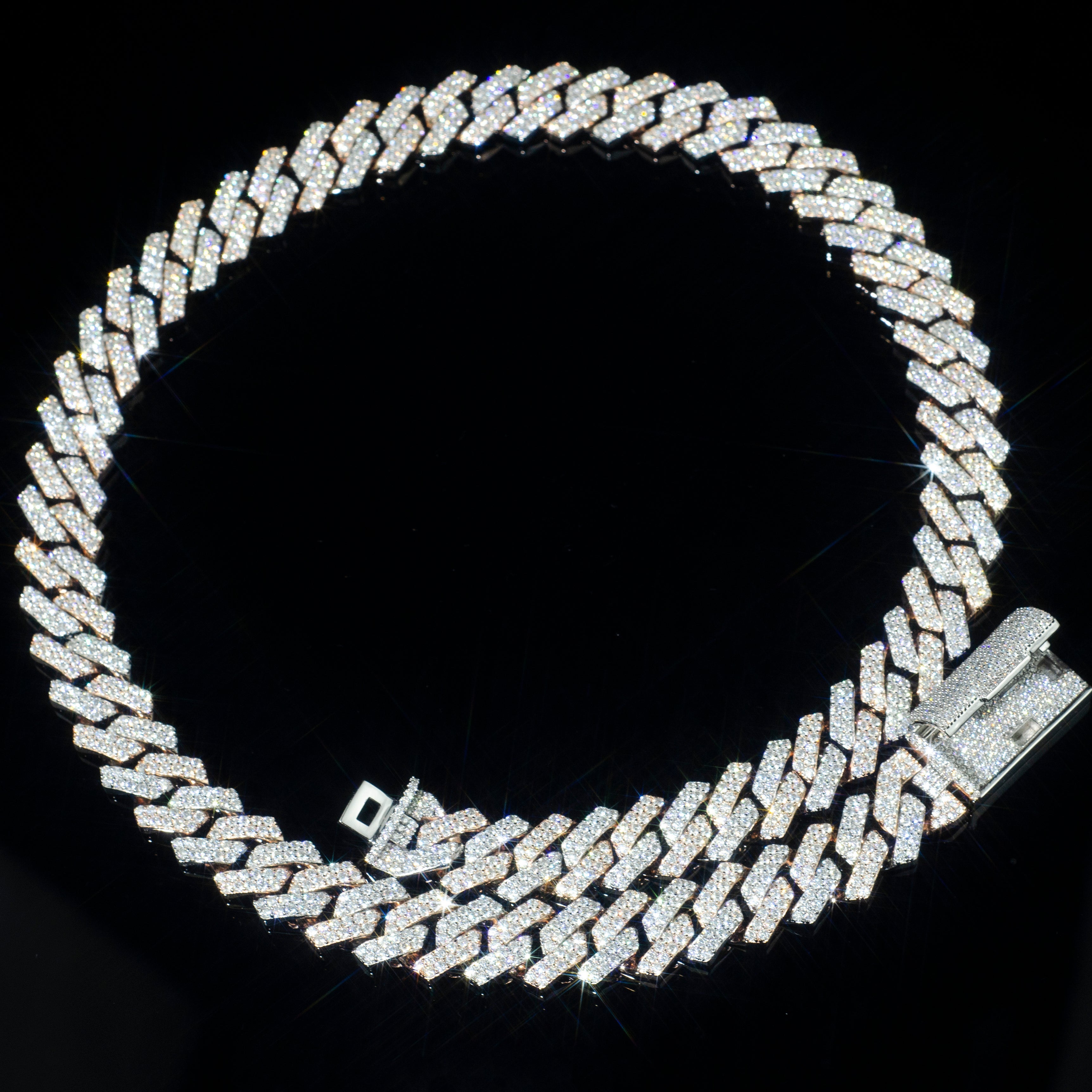 Two Color VVS Moissanite Diamond 925 Silver Cuban Link Chain 14mm